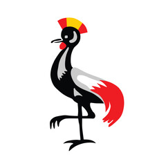 Secretary bird vector illustration isolated on white background. Uganda coat of arms vector illustration isolated. Badge Uganda national symbol Secretary bird. 