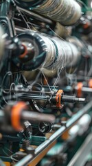 Close-up of industrial textile machinery