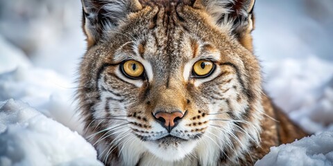 Obraz premium Intense close-up shot of a lynx's expressive eyes in snow , Lynx, wild cat, predator, animal, winter, snow, cold, nature