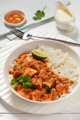 indian spiced fish curry, salmon masala, top view