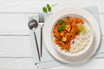 indian spiced fish curry, salmon masala, top view