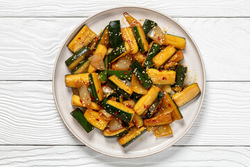 Japanese Hibachi Zucchini on a plate, top view
