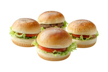 Four Delicious Mini Burgers with Lettuce and Tomato