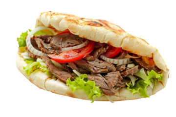 Delicious Doner Kebab Sandwich with Lettuce, Tomato, and Onion