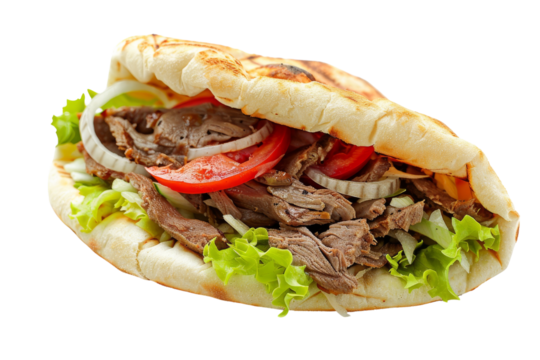 Delicious Doner Kebab Sandwich with Lettuce, Tomato, and Onion