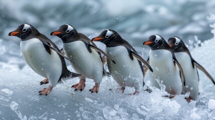 Obraz premium Penguin Jumping Into Cold Water