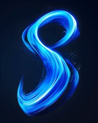 A blue glowing light neon brush line on black background