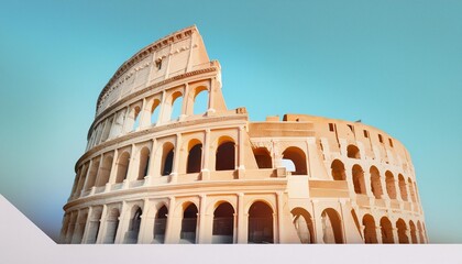 Naklejka premium Illustrate the historical significance of the Colosseum in Rome, Italy, with its iconic arches and imposing structure against a clear blue sky.