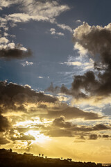 Large golden clouds at sunset. Tenerife, Spain.