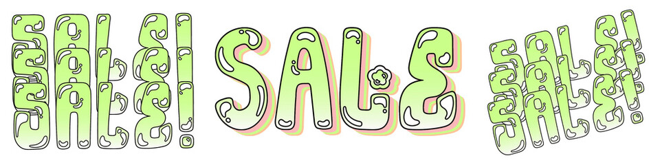 Green doodle word sticker png element set on transparent background