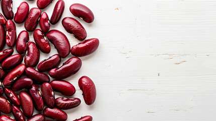 Top View Organic Red Beans on Wood Background with Copy Space. Ideal for Culinary Art, Healthy Eating, and Natural Ingredient Concepts.