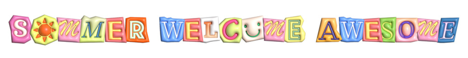 Cool puffy word sticker png element set on transparent background