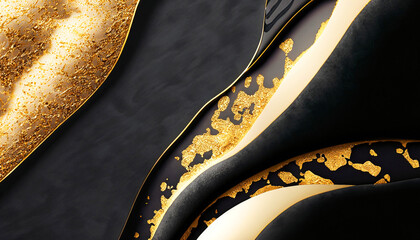 Colorful black and gold abstract digital modern art wallpaper graphic background.