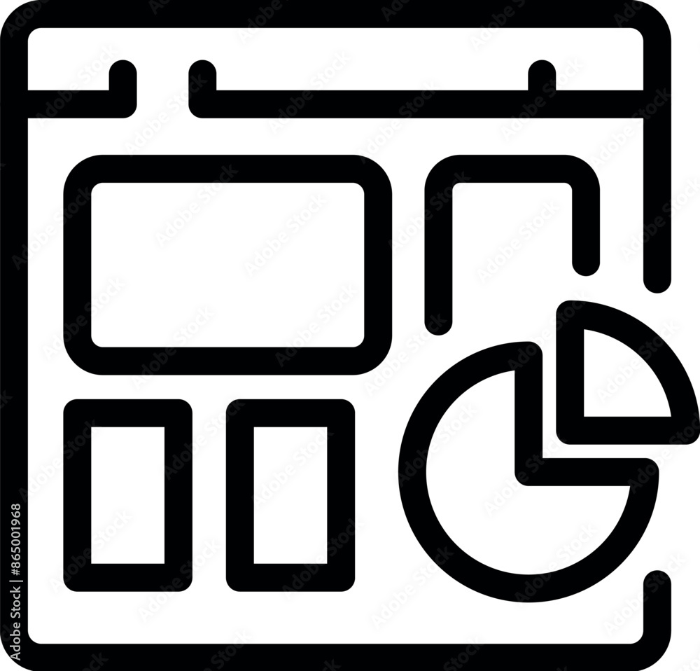 Poster line icon of a webpage layout showing analytics with a pie chart