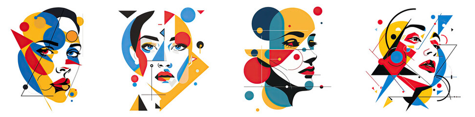 Obraz premium Set of woman face colorful abstract shapes design, Concept for a beauty fashion print, poster or t-shirt graphic, isolated on white background, png