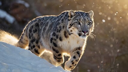 Fototapeta premium Snow leopards are hunting during the winter.