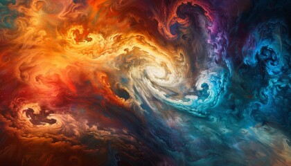 Vibrant Abstract Painting with Swirling Colors, Luminous Patterns, Surreal Visual Experience, Copy Space