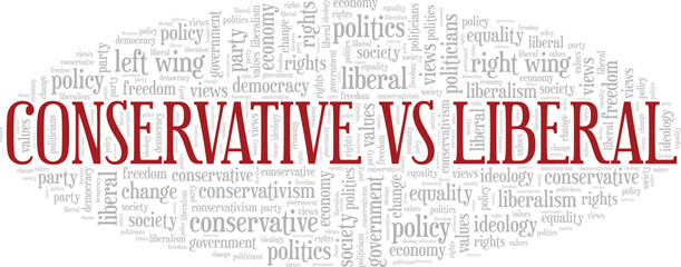 Fototapeta premium Conservative vs Liberal word cloud conceptual design isolated on white background.