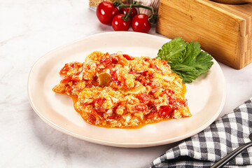 Shakshuka with tomato for breakfast