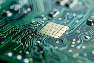 Detailed view of a micro processor chip, A tech-inspired credit card with circuit board designs