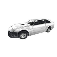 Obraz premium Outline white and painted racing car. Isolated on black background, for t-shirt design, print, and business purposes.