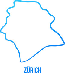 Zürich district abstract simplified map filled with soft blue gradient, isolated element.