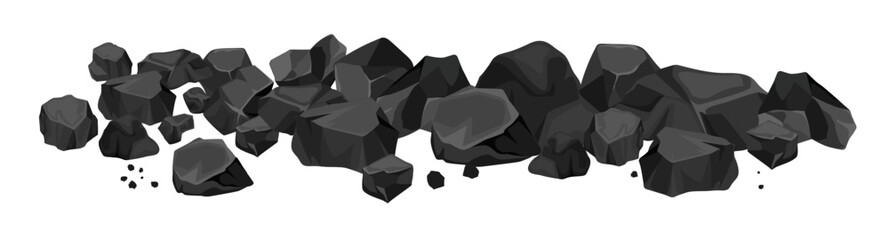 Set of border pile of energy overgrown coal.