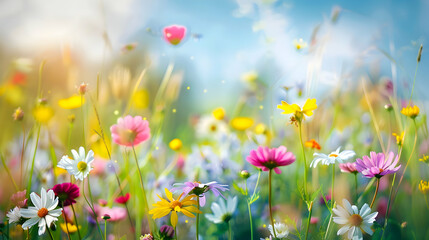 Fototapeta premium flowers in the field background.generative ai