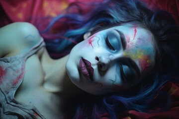 An illustration depicting an artistic woman peacefully sleeping. This calming image captures the serenity and restfulness of senior relaxation