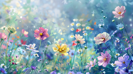 watercolor painted flower,blooming spring frame background. canvas art wall.generative ai