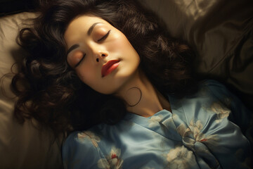 An illustration depicting an elderly woman peacefully sleeping. This calming image captures the serenity and restfulness of senior relaxation