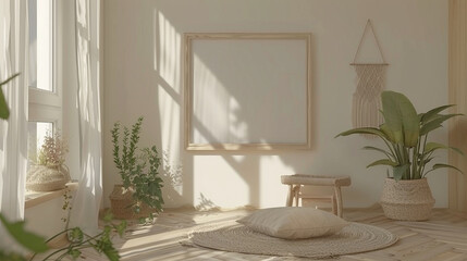 A modern living room with minimalist decor, featuring stylish furniture, large windows, and a clean design, creating a spacious and comfortable environment perfect for relaxation and socializing.