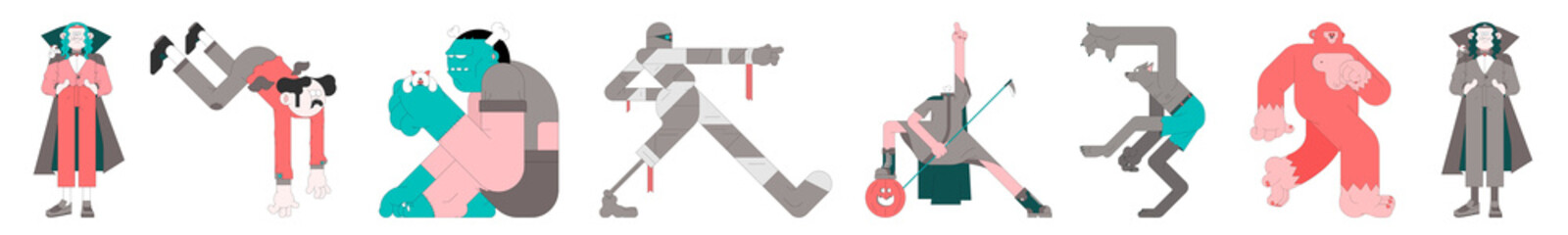 Colorful abstract human figures illustration png set