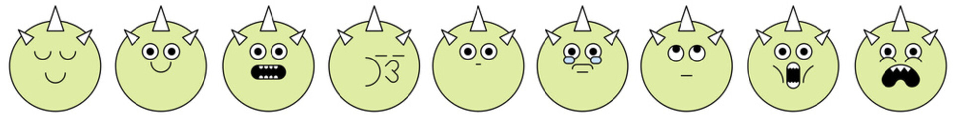 Cartoon alien emoticon faces png set