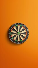 A close-up shot of a dartboard on an orange wall