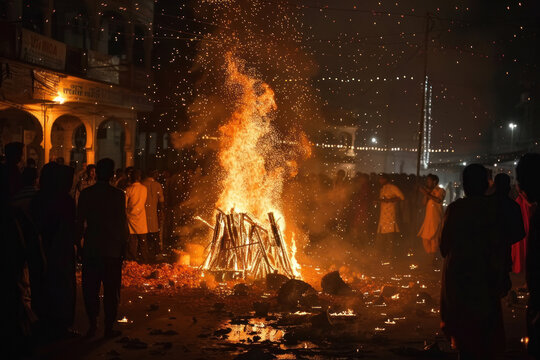 People celebrating holika dahan festival