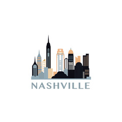Naklejka premium Nashville skyline, downtown panorama logo, logotype. USA, Tennessee state multicolor badge contour, isolated vector horizon pictogram with skyscrapers