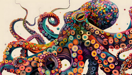 Fototapeta premium An abstract illustration of an octopus colored in various vibrant colors isolated on a white background