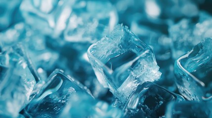 Ice cubes in blue tones close up