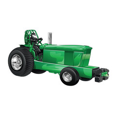 Outline green and painted tractor. Isolated in black background, for t-shirt design, print and for business purposes.