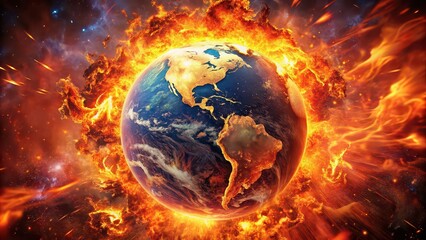 World exploding in fiery chaos , destruction, explosion, apocalypse, disaster, chaos, planet, earth