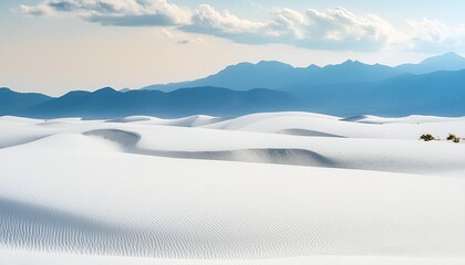 Capture the surreal beauty of the White Sands National Park in New Mexico, USA, with pristine gypsum dunes stretching across the horizon.