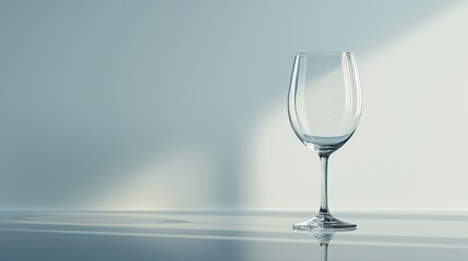 Life with negative space, featuring a single wine glass placed on a reflective surface with soft, diffused lighting.