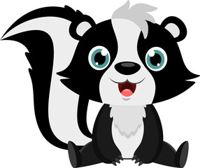 Cute Skunk Animal Cartoon Character. Vector Illustration Flat Design Isolated On Transparent Background