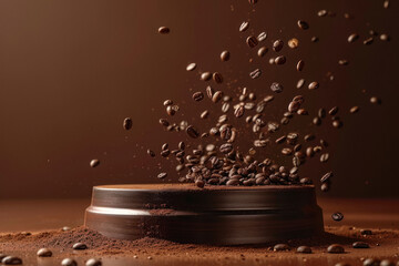 coffee beans flying on the podium