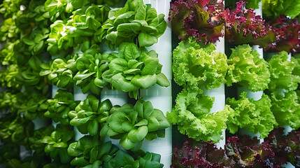 Vertical Hydroponic Plant System With Cultivated Lettuces.