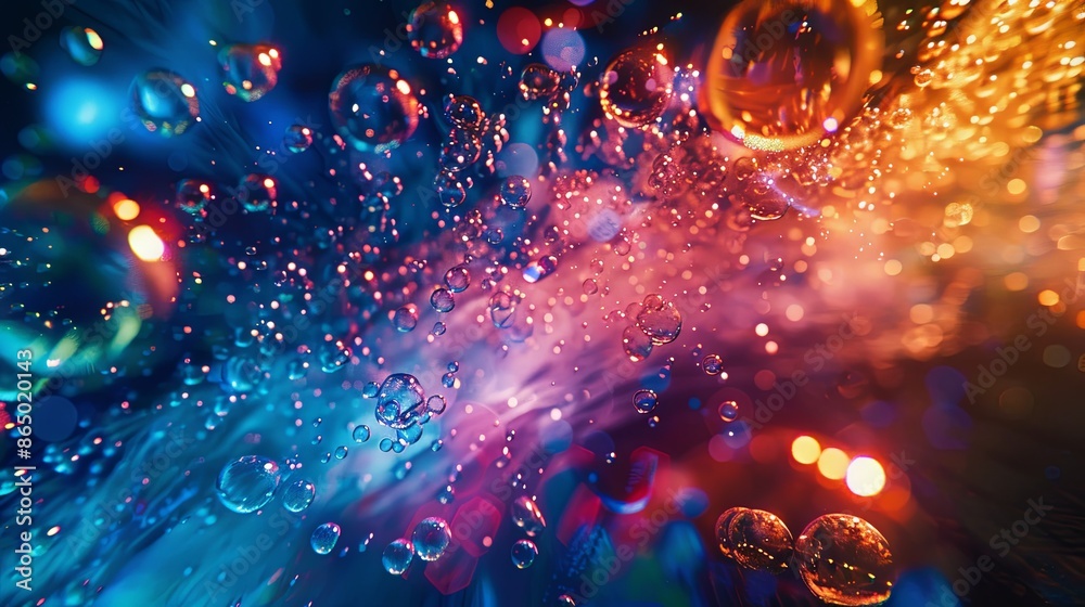 Canvas Prints Chromatic Cascade: A dynamic portrayal of carbonated drink bubbles cascading in a chromatic spectrum, enhanced by movie