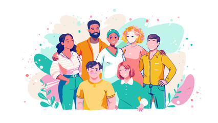 Diverse Group of Happy Friends Posing for a Joyful Illustration