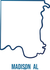 USA,Alabama state, madison county simplified contour map.Navy blue gradient hand drawn line