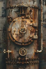 Weathered and Worn Industrial Boiler with Vintage-Inspired Sepia
